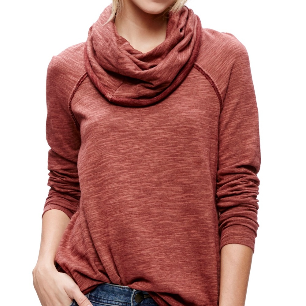Free People Cozy Cowl Neck Sweatshirt in Rust